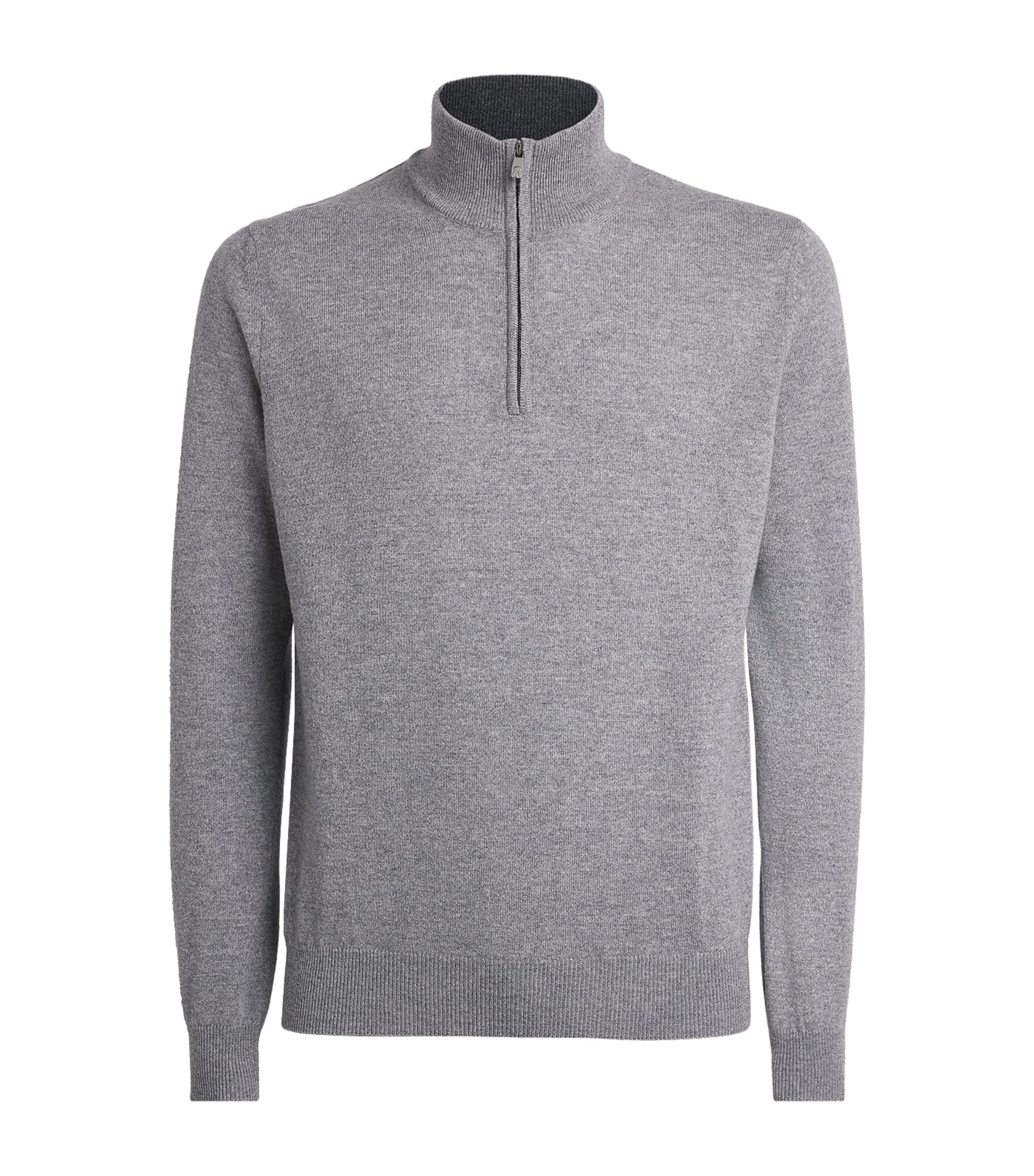 Corneliani Mens Virgin Wool-Cashmere Quarter-Zip Sweater Gry Melange Ivry
