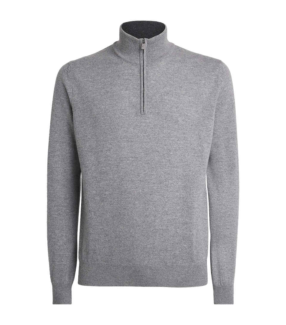Corneliani Mens Virgin Wool-Cashmere Quarter-Zip Sweater Gry Melange Ivry