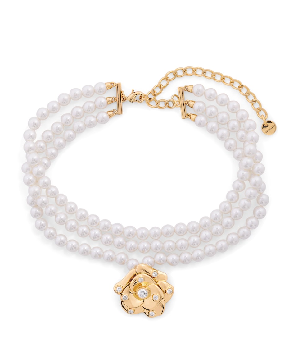 Faux Pearl Flower Choker