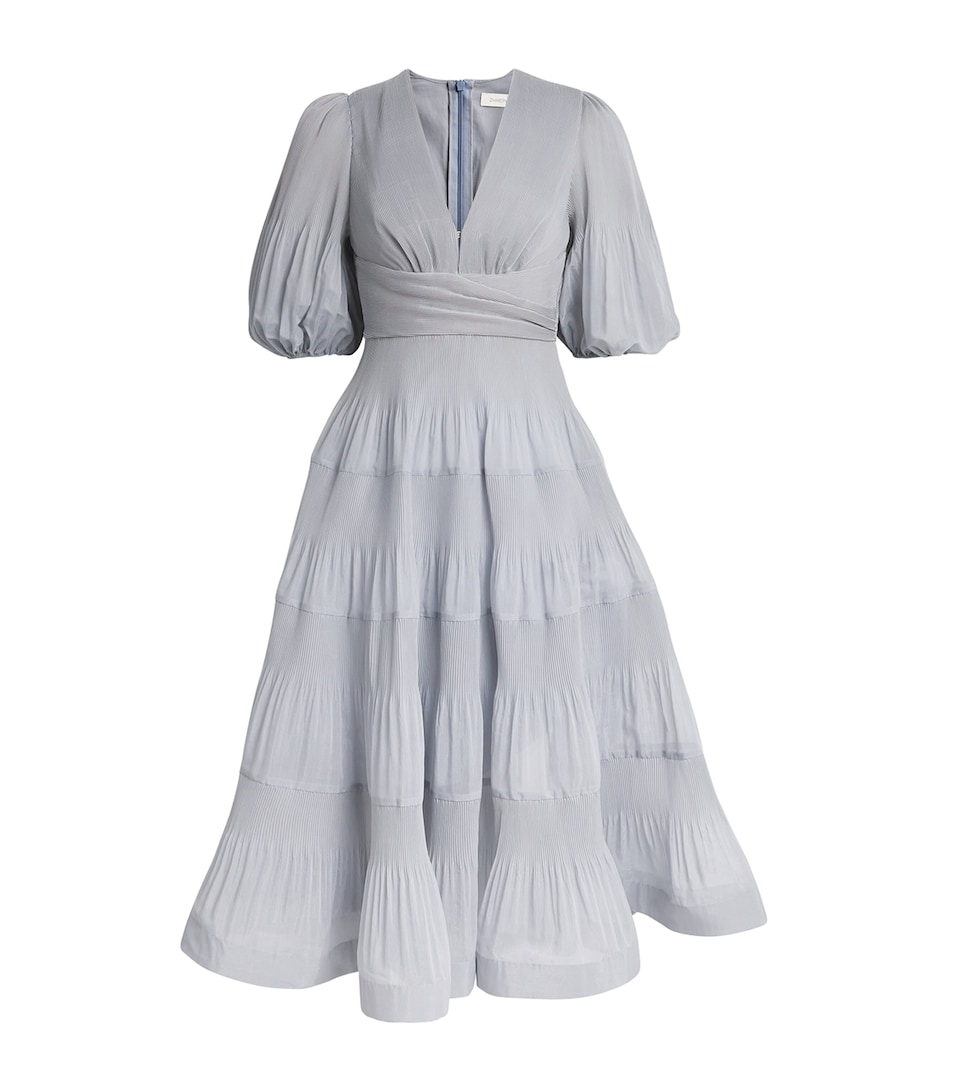 Pleated Plunge-Neck Midi Dress