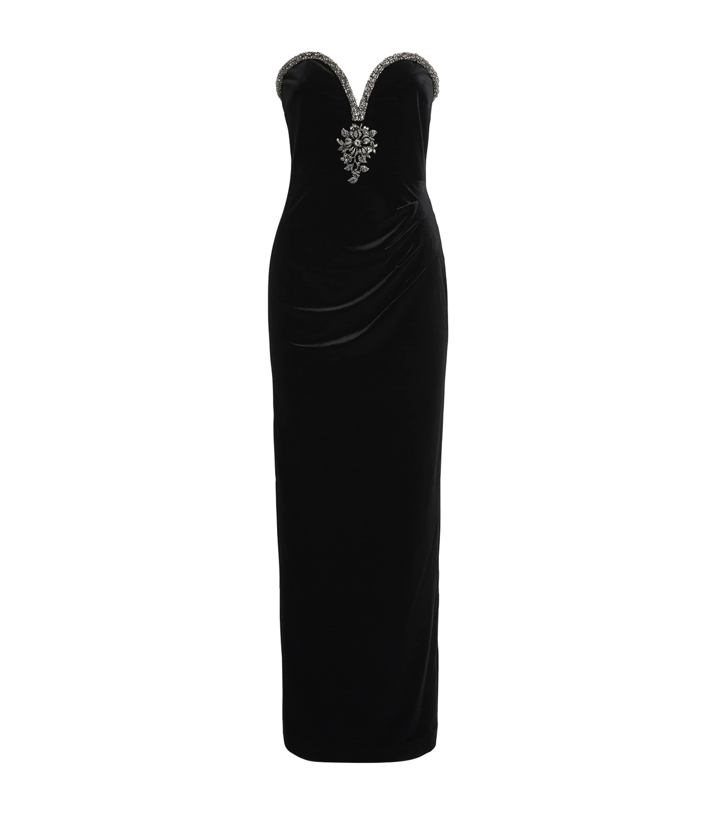 Self-Portrait Womens Velvet Embellished Maxi Dress Black