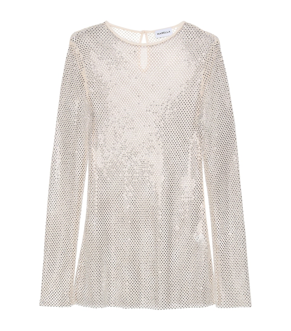Marella Womens Mesh Embellished T-Shirt Ice