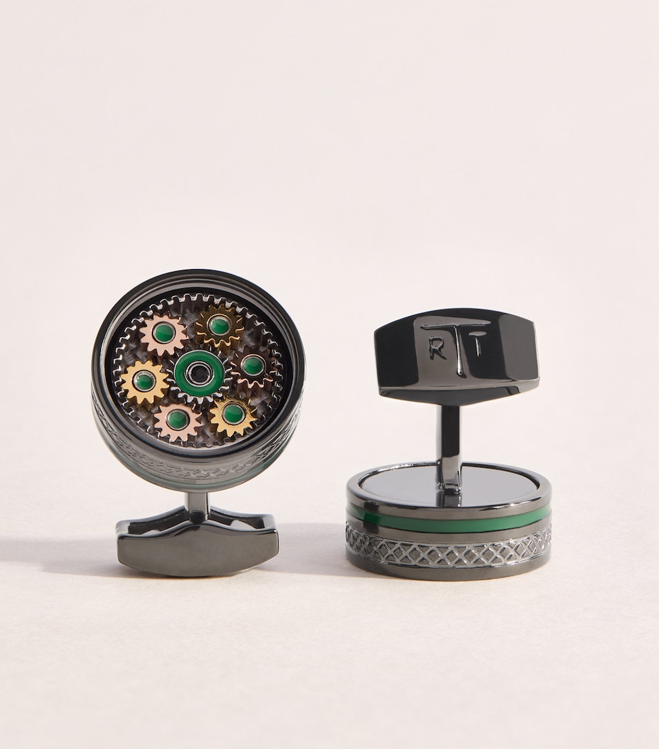 Tateossian Gunmetal Septa Gear Cufflinks Green