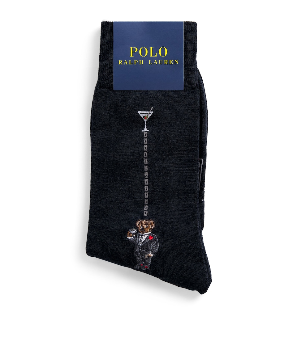 Polo Ralph Lauren Mens Wool-Blend Polo Bear Socks Black