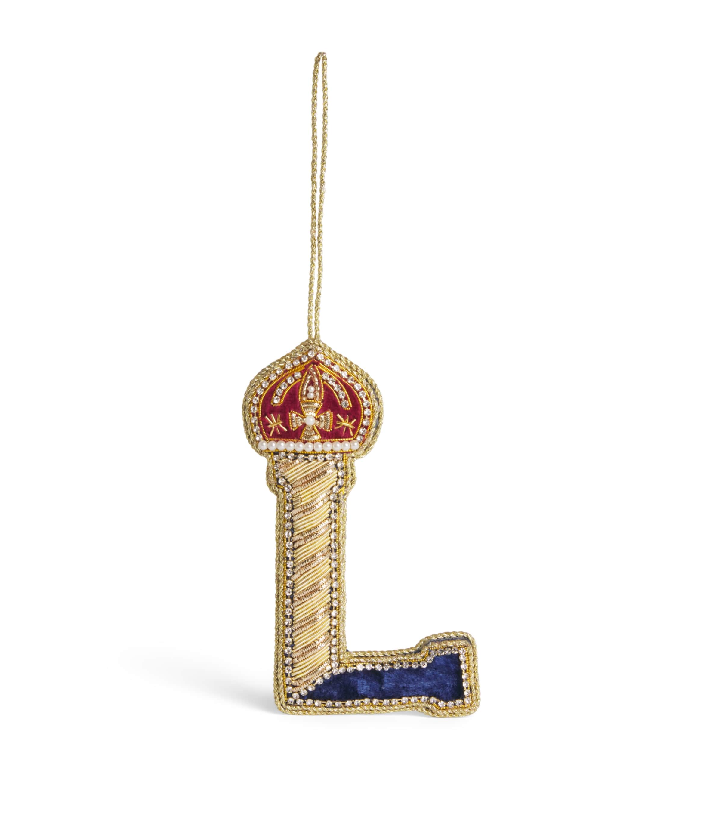 Tinker Tailor Velvet Crystal Letter L Tree Decoration Navy, Gold & Wine