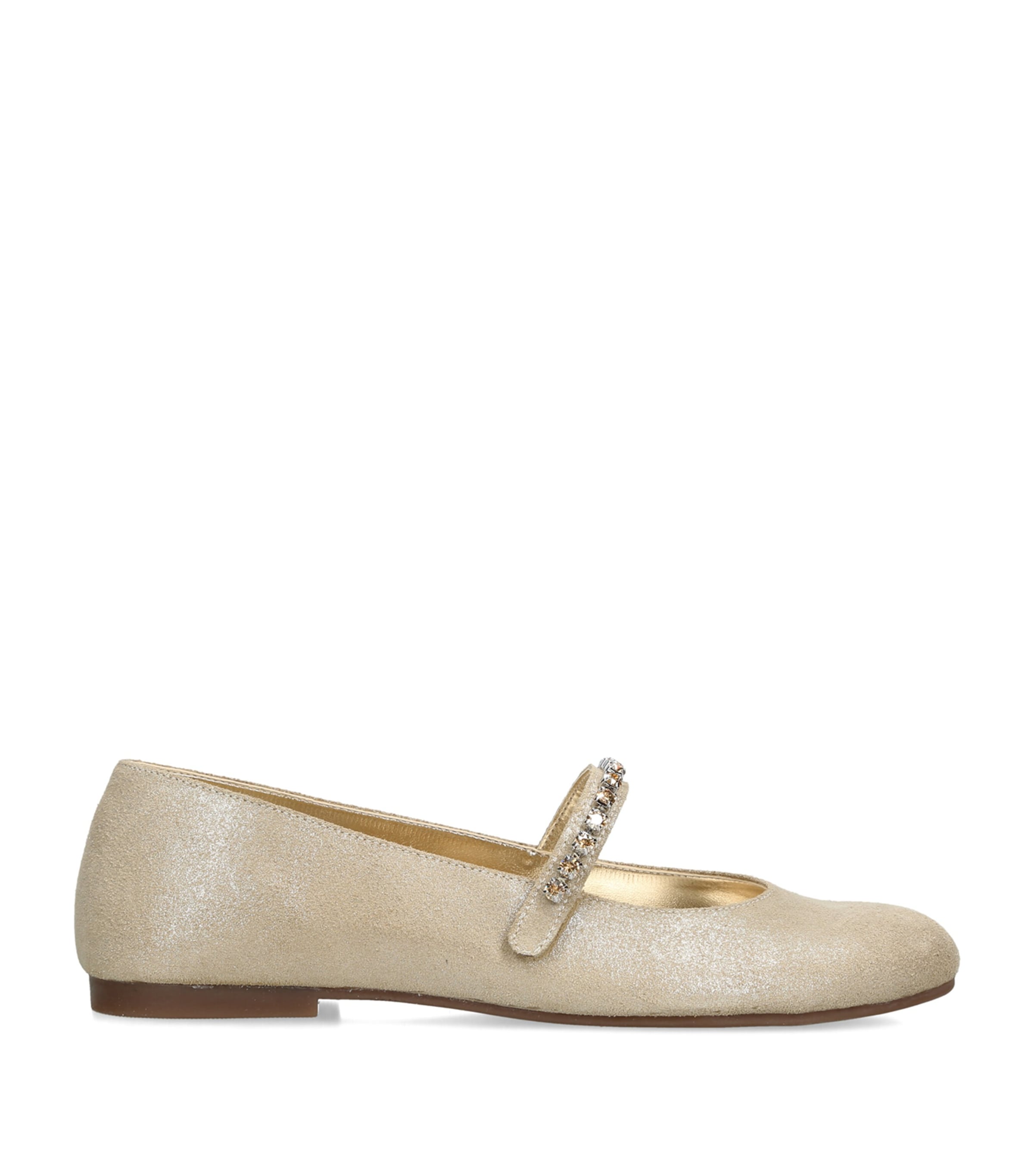 BabyWalker Leather Crystal-Strap Ballet Flats Gold