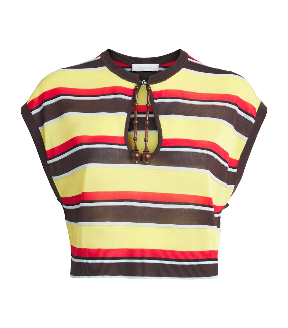Rabanne Womens Stripe Cut-Out Crop Top Viscose Rayure Jaune