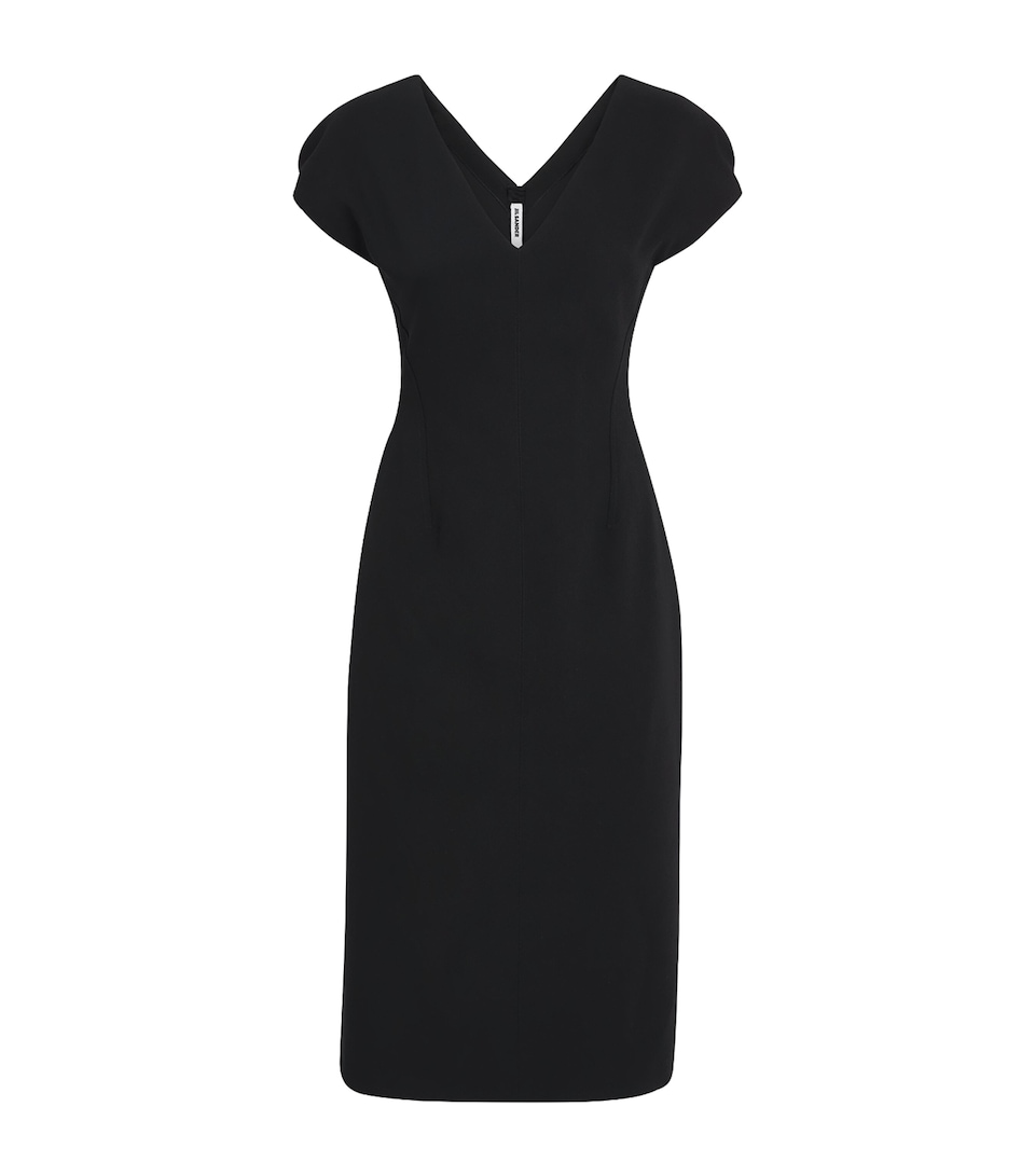 Jil Sander Womens Wool Sablé V-Neck Midi Dress Black