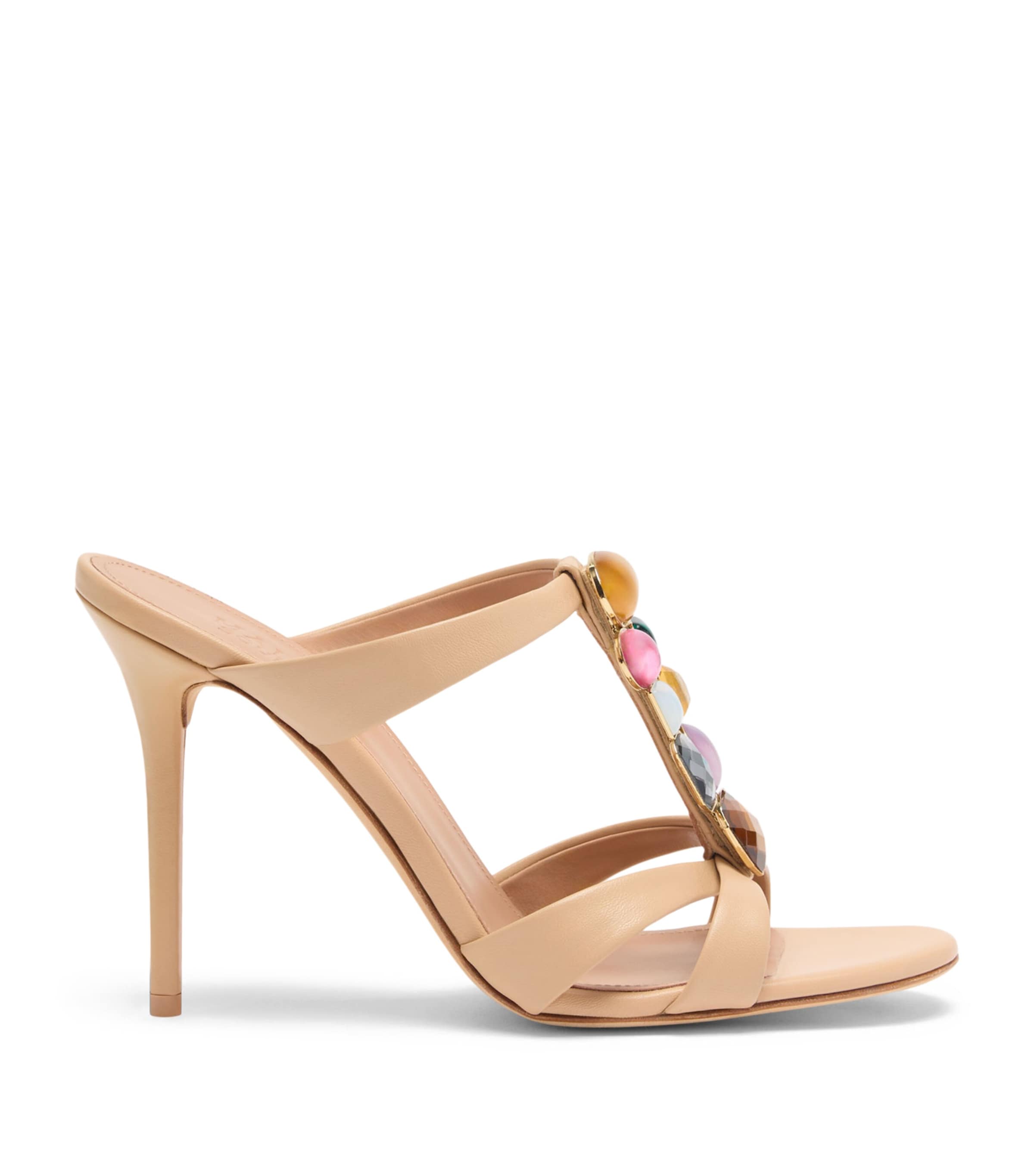 Malone Souliers Leather Jewel-Embellished Simi Heeled Sandals 100 Buff