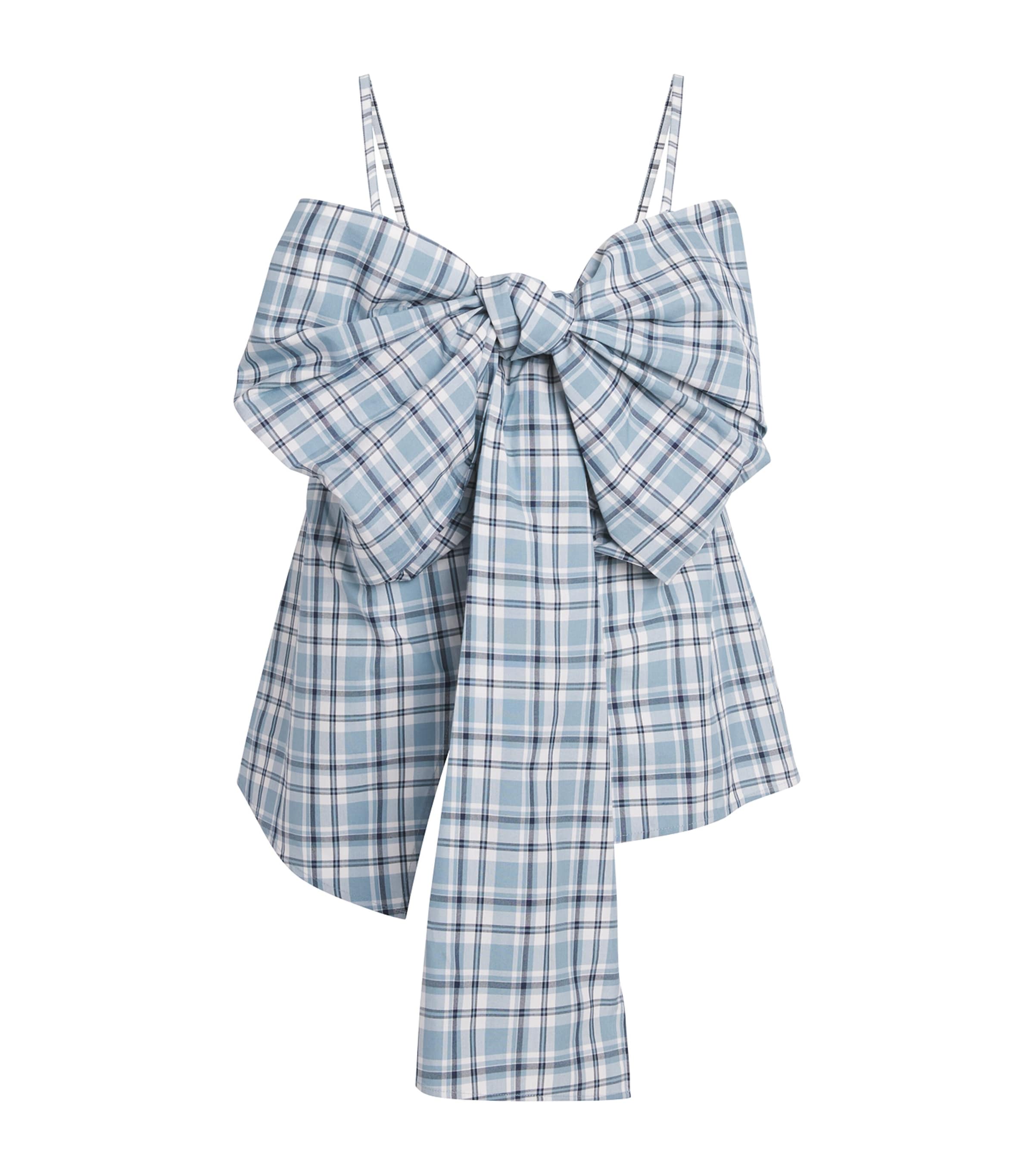 Acne Studios Womens Cotton Check Bow Blouse Blue/white
