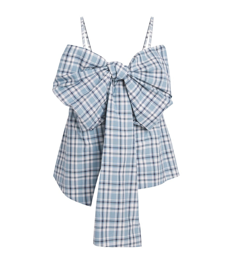 Acne Studios Womens Cotton Check Bow Blouse Blue/white