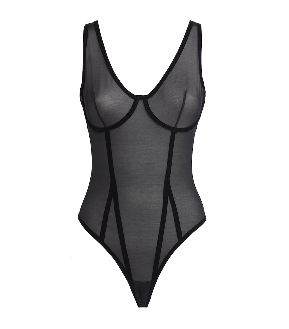Wolford Womens Sheer Tulle Underwired Bodysuit Black