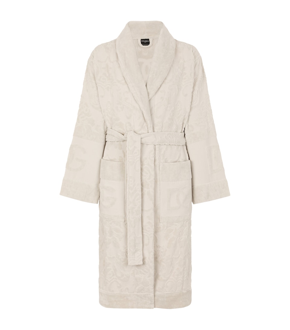 Dolce&Gabbana Casa Terry Cotton DG Logo Robe Beige