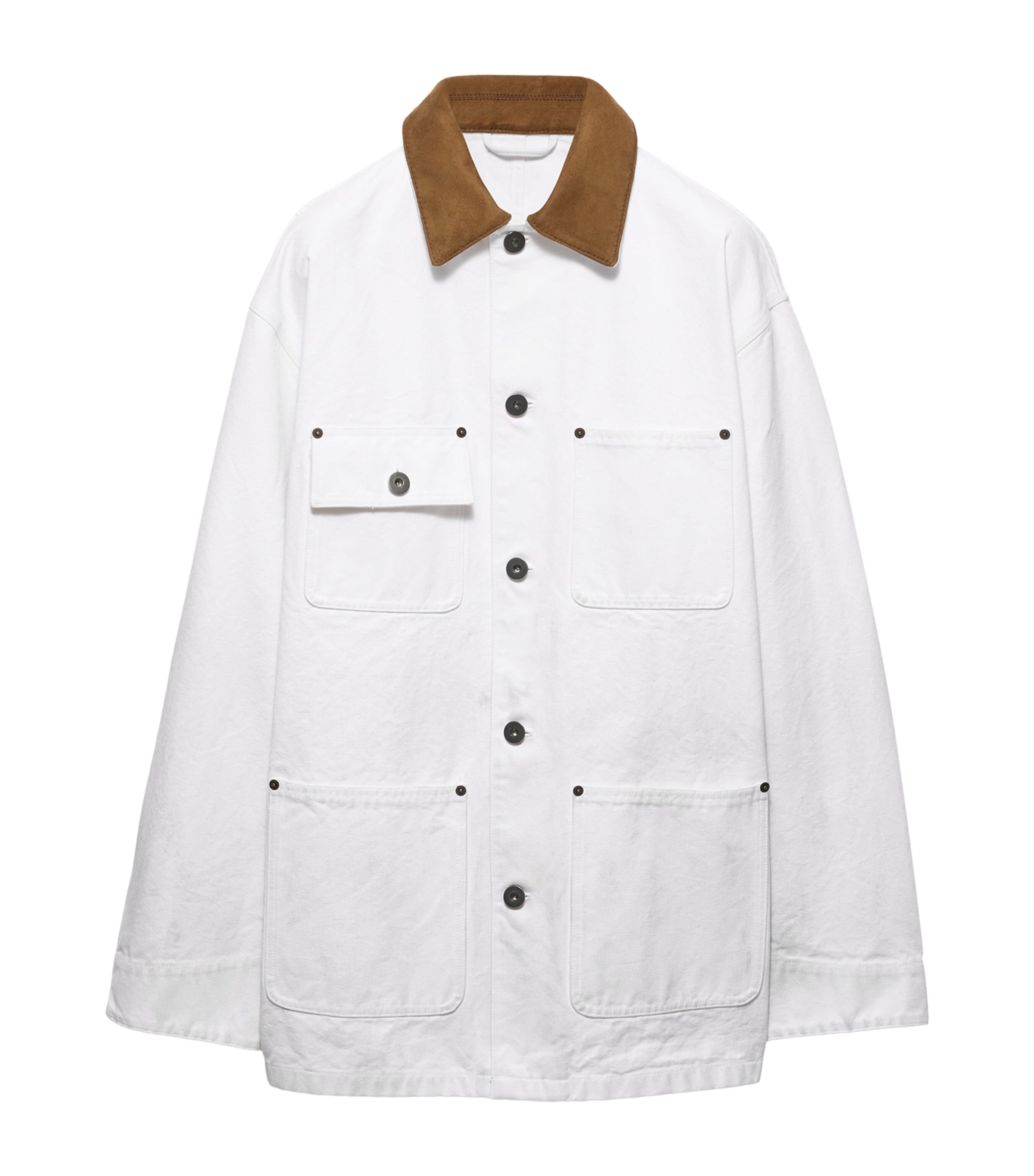 Prada Mens Canvas Leather-Collar Jacket White