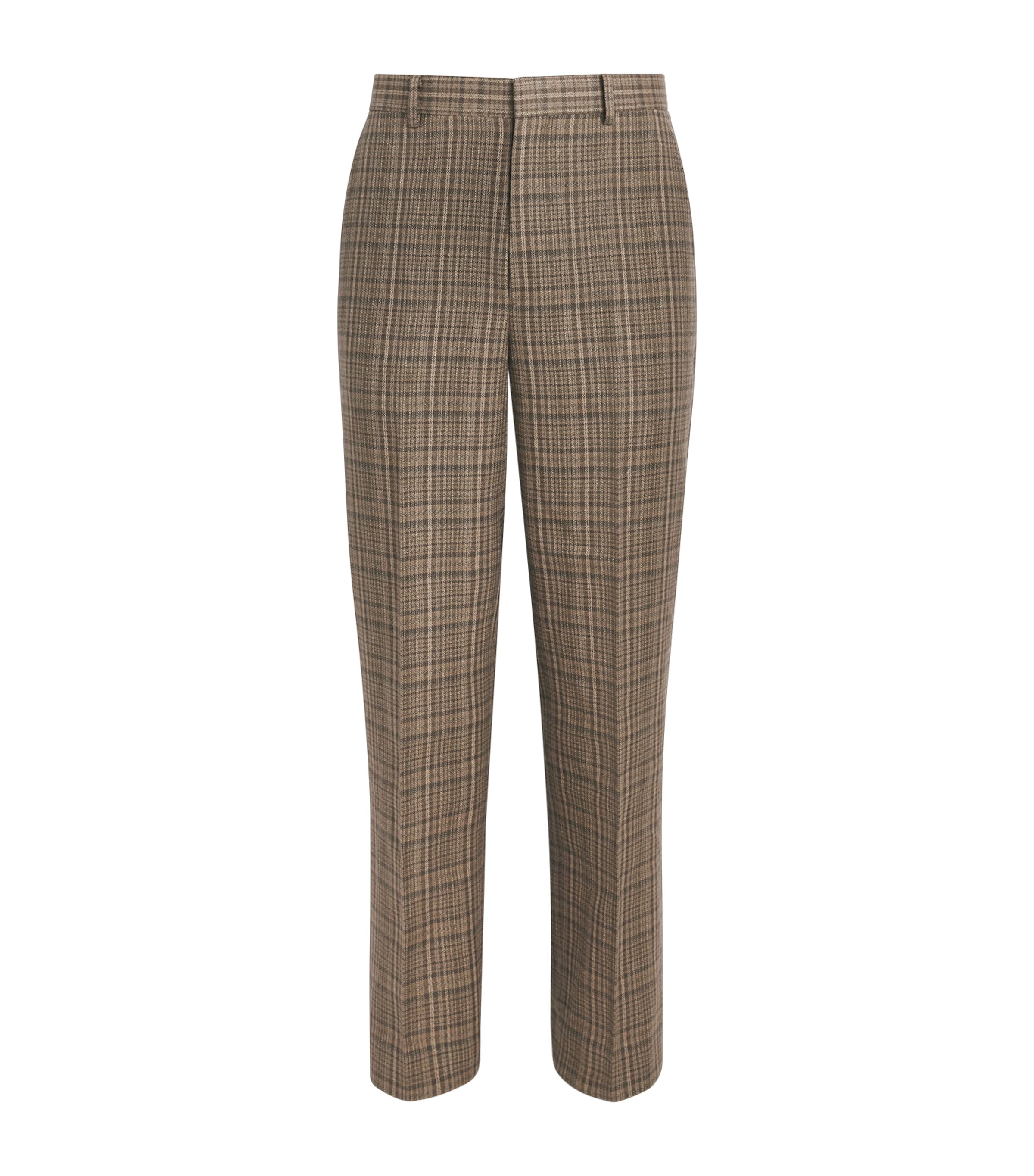 Auralee Mens Tweed Check Straight Trousers Dark Brown Check