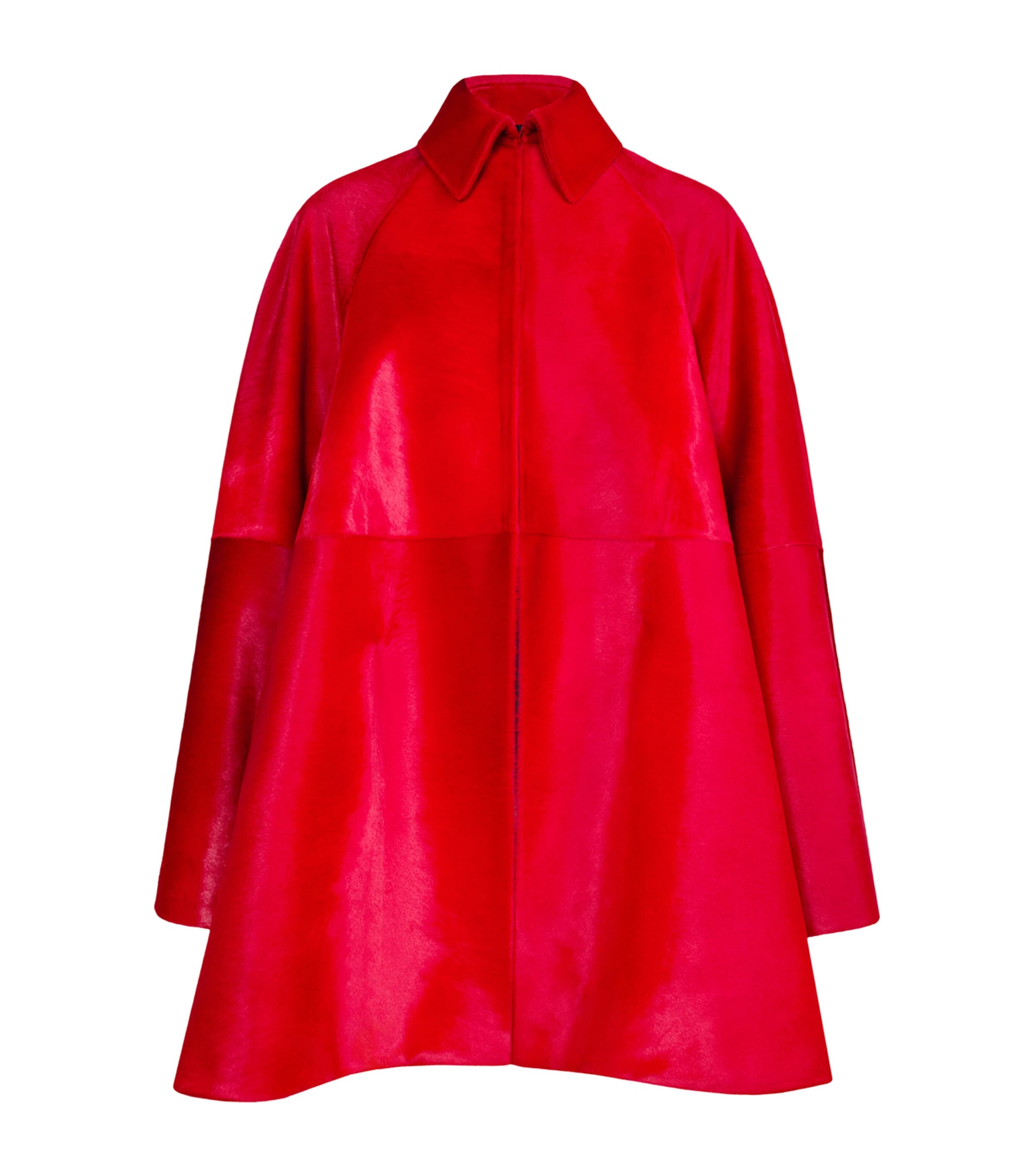 Alaïa Womens Pony Hair-Calfskin Trench Coat Red