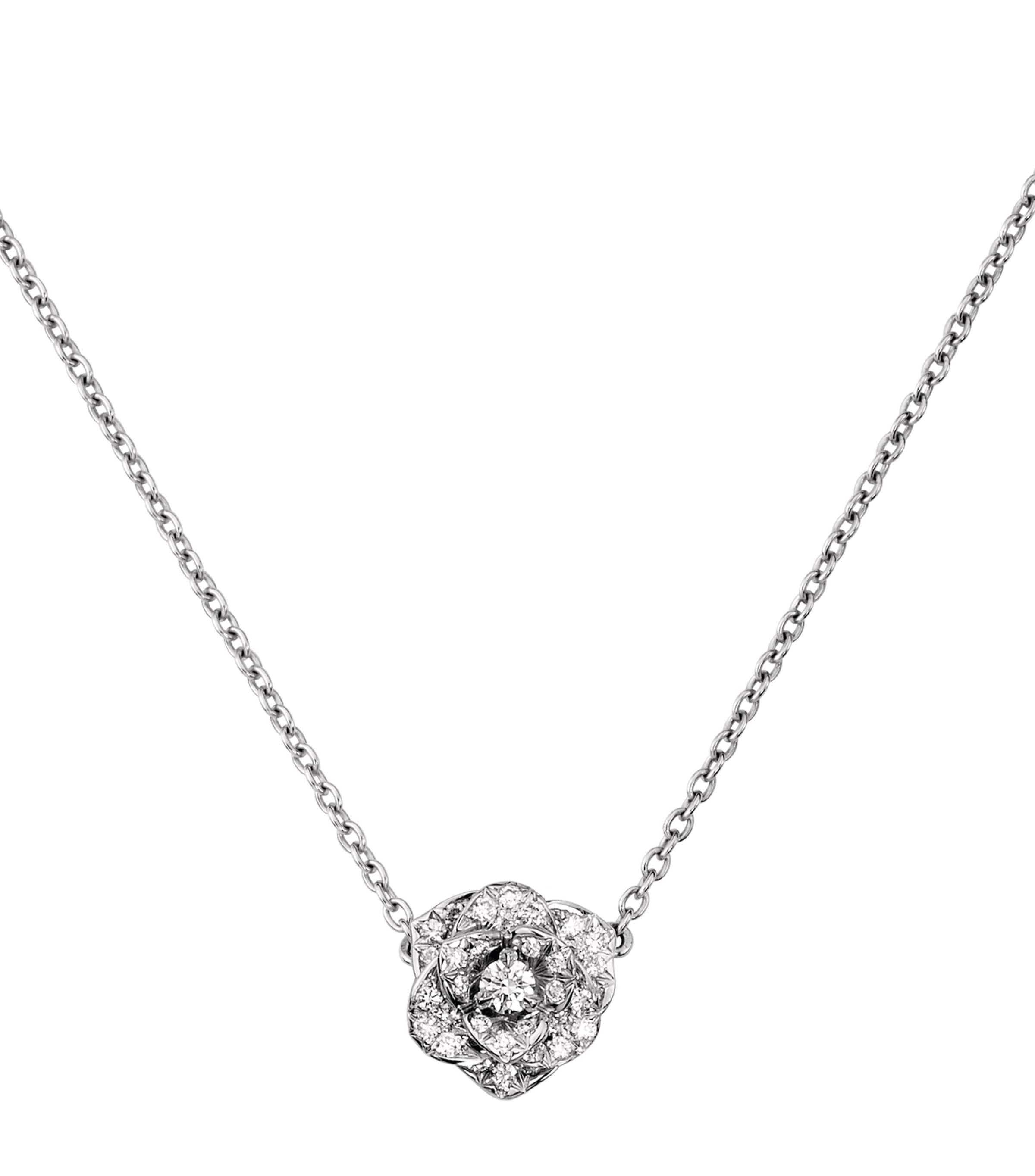 White Gold and Diamond Rose Pendant Necklace
