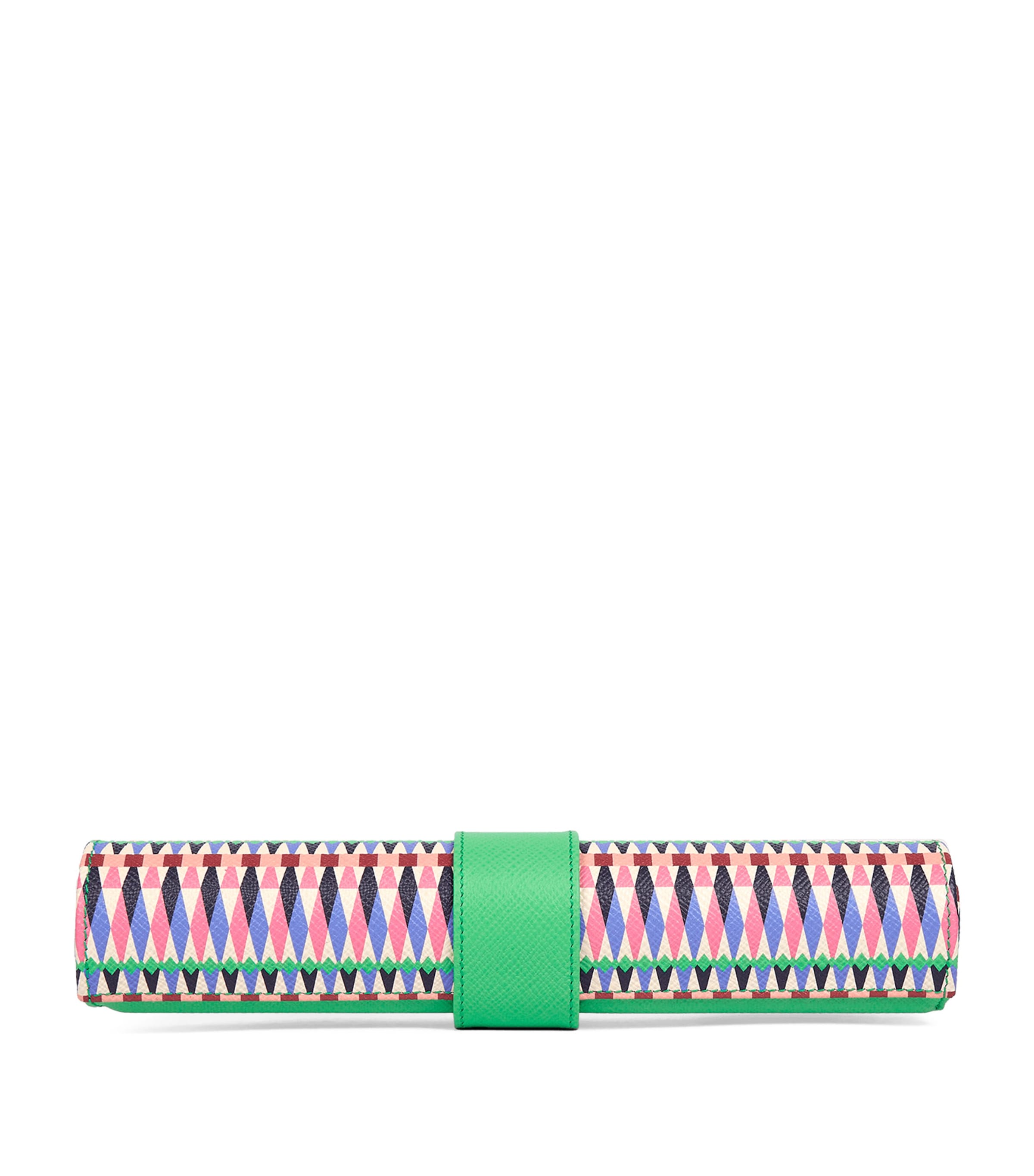 Smythson Leather Harlequin Backgammon Travel Roll Set Flamingo Mix