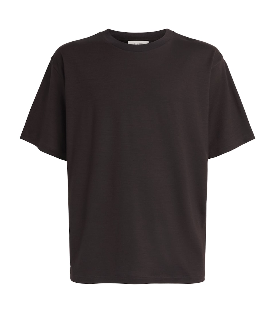 Studio Nicholson Mens Wool Henley T-Shirt Black Grape