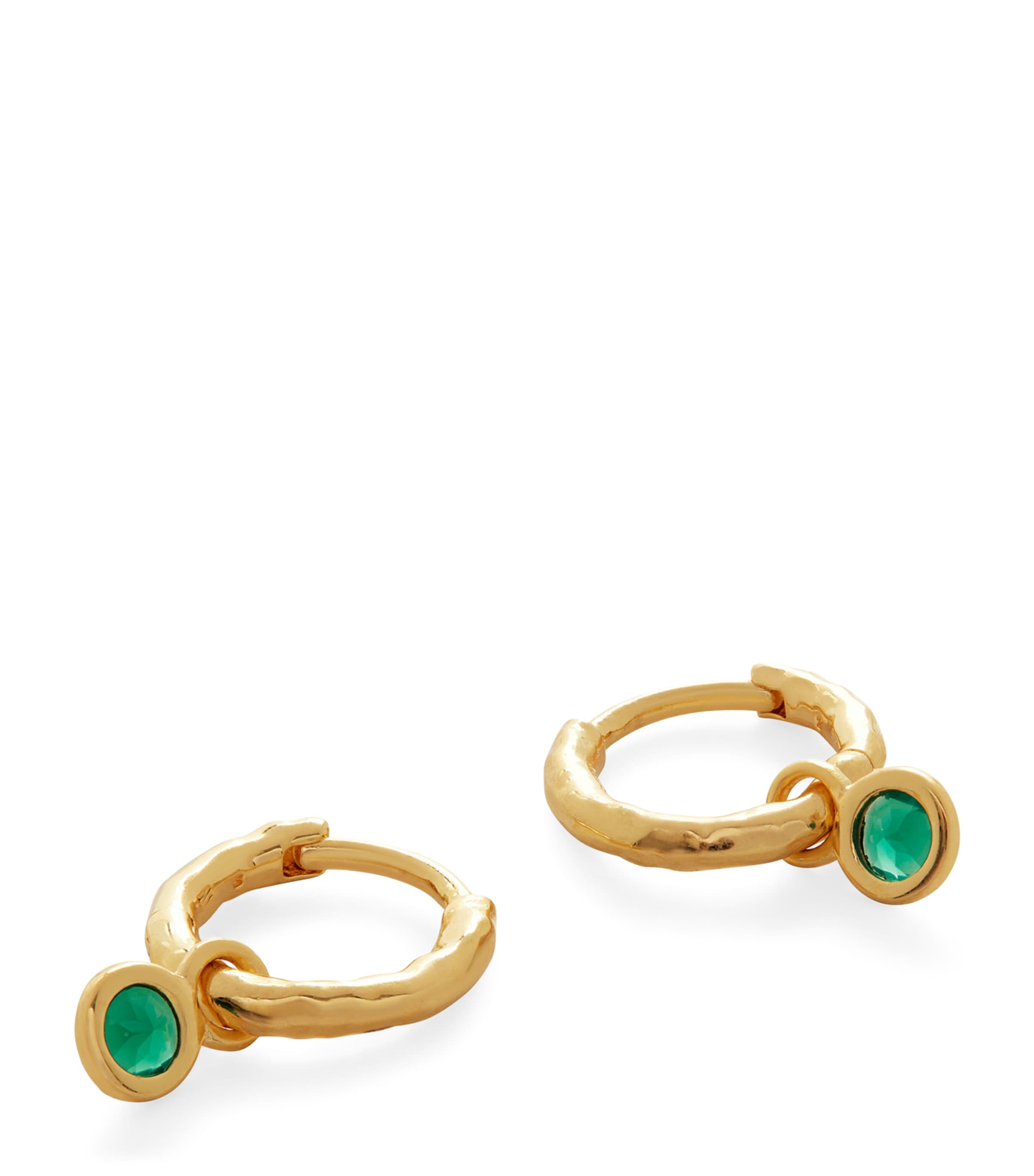 Mini Gold Vermeil and Green Onyx Gemstone Huggie Earrings