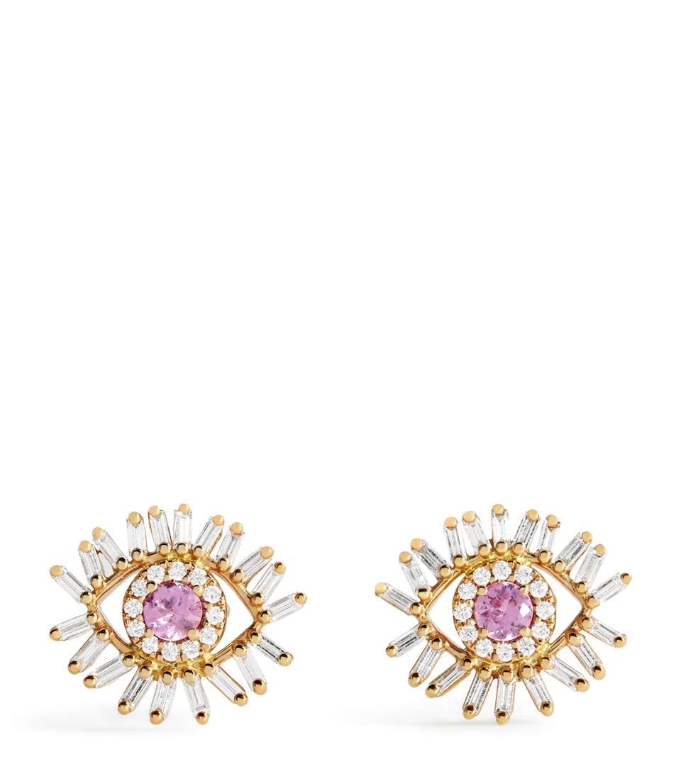 Suzanne Kalan Rose Gold, Diamond and Pink Sapphire Mini Evil Eye Stud Earrings Rg/p