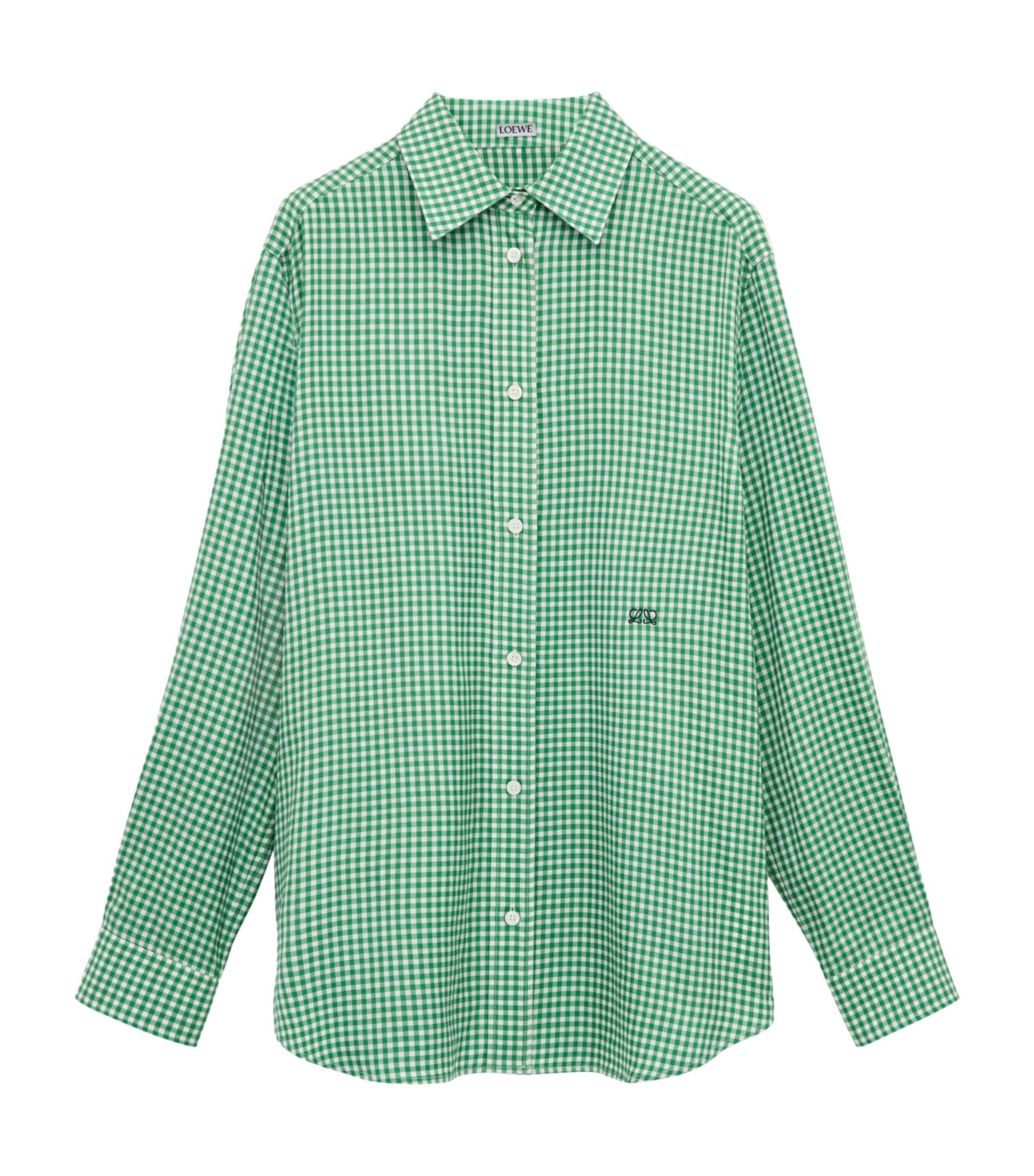 LOEWE Womens Silk-Blend Gingham Shirt Green/white