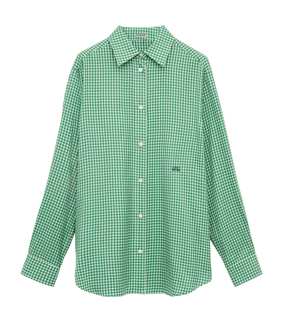 LOEWE Womens Silk-Blend Gingham Shirt Green/white