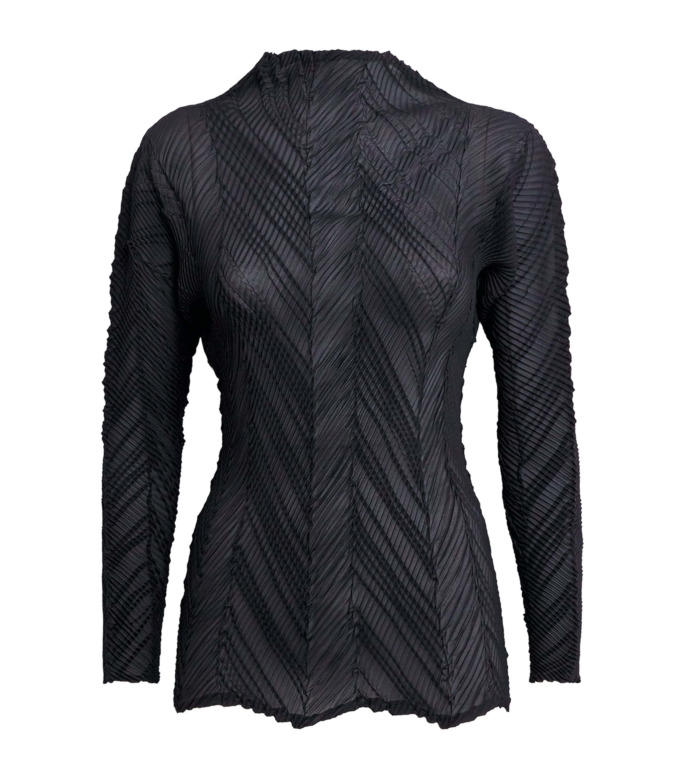 Issey Miyake Womens Zigzag Pleats High-Neck Top Black