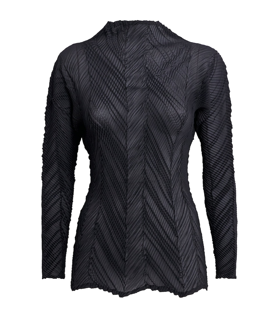 Issey Miyake Womens Zigzag Pleats High-Neck Top Black