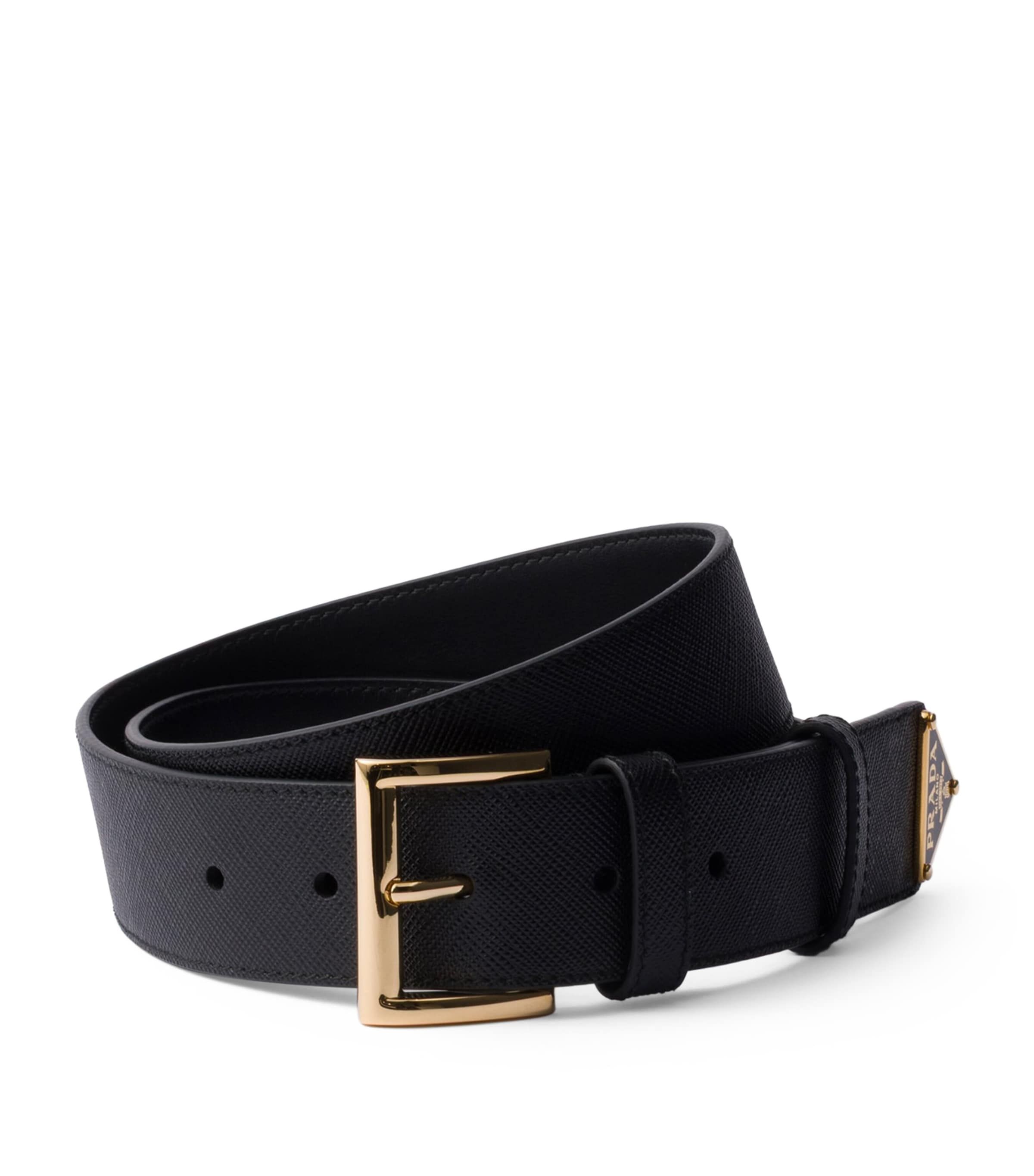 Prada Saffiano Leather Triangle Belt Black