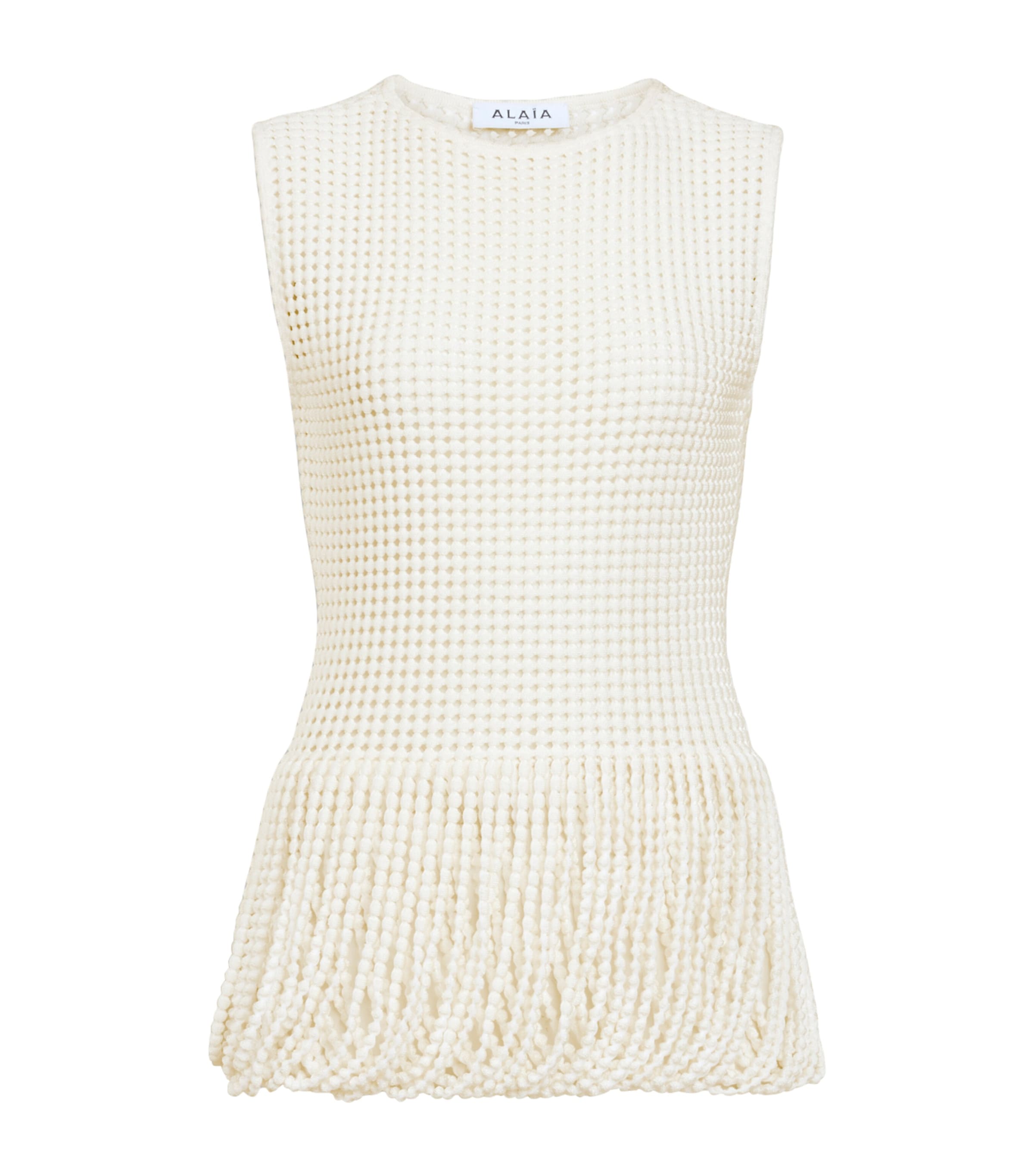 Alaïa Womens 3D Fringe Peplum Top Blanc Naturel