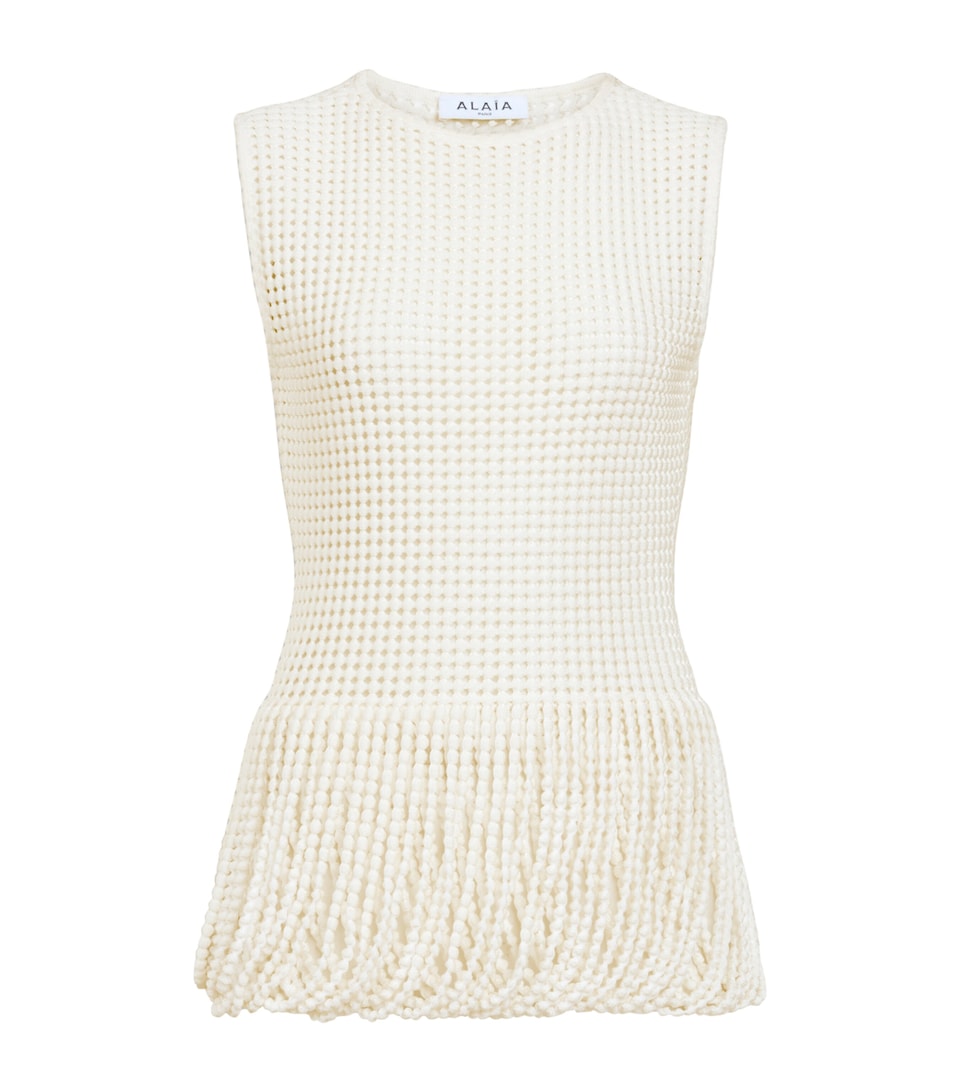 Alaïa Womens 3D Fringe Peplum Top Blanc Naturel