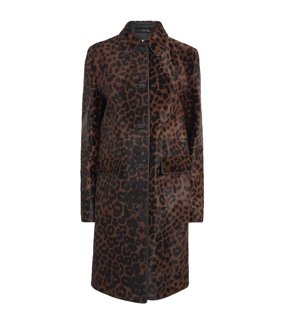 Toteme Womens Pony Hair Leopard Trench Coat Leopard