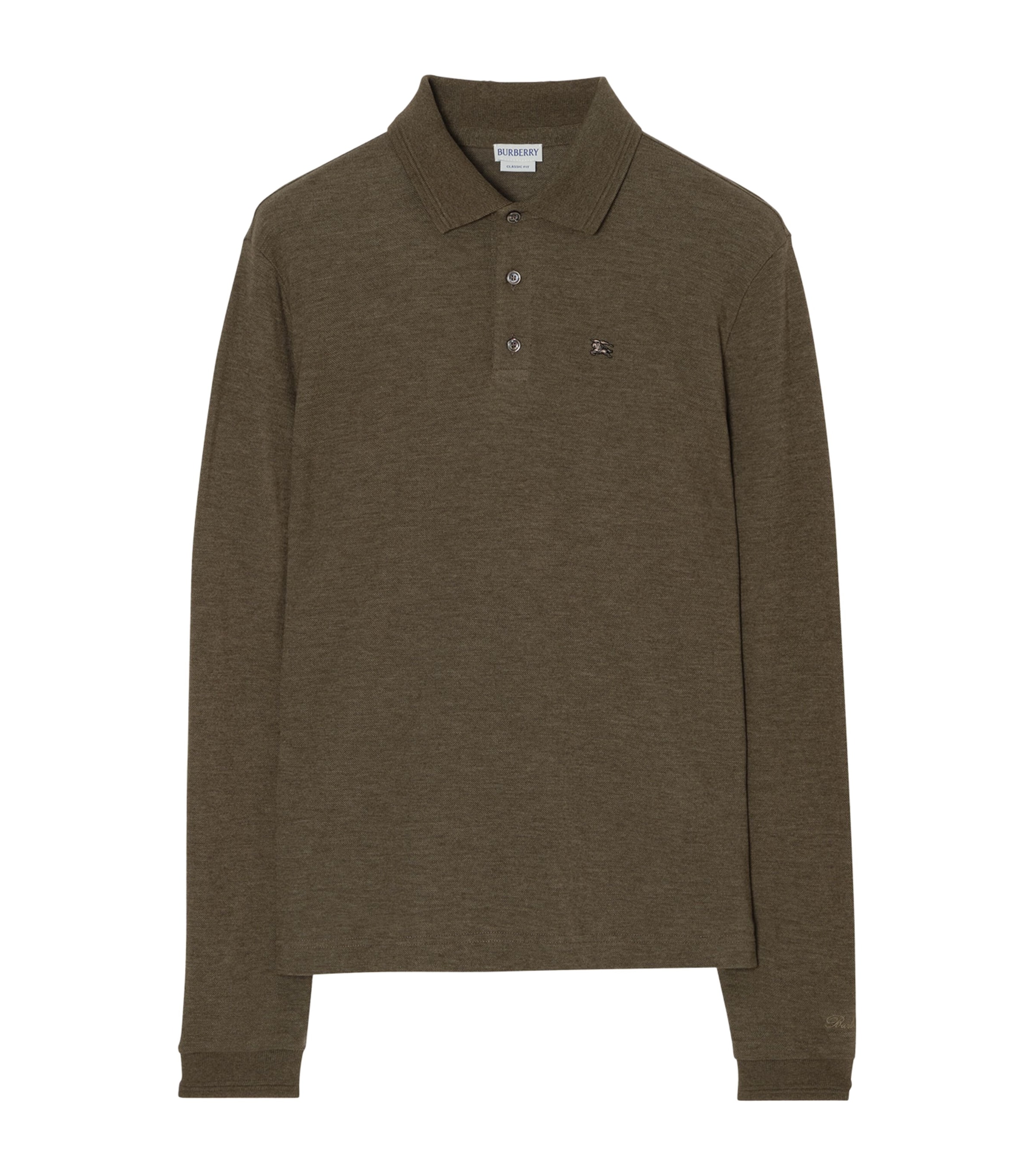 Burberry Mens Wool-Cotton Long-Sleeve Polo Shirt Military Green