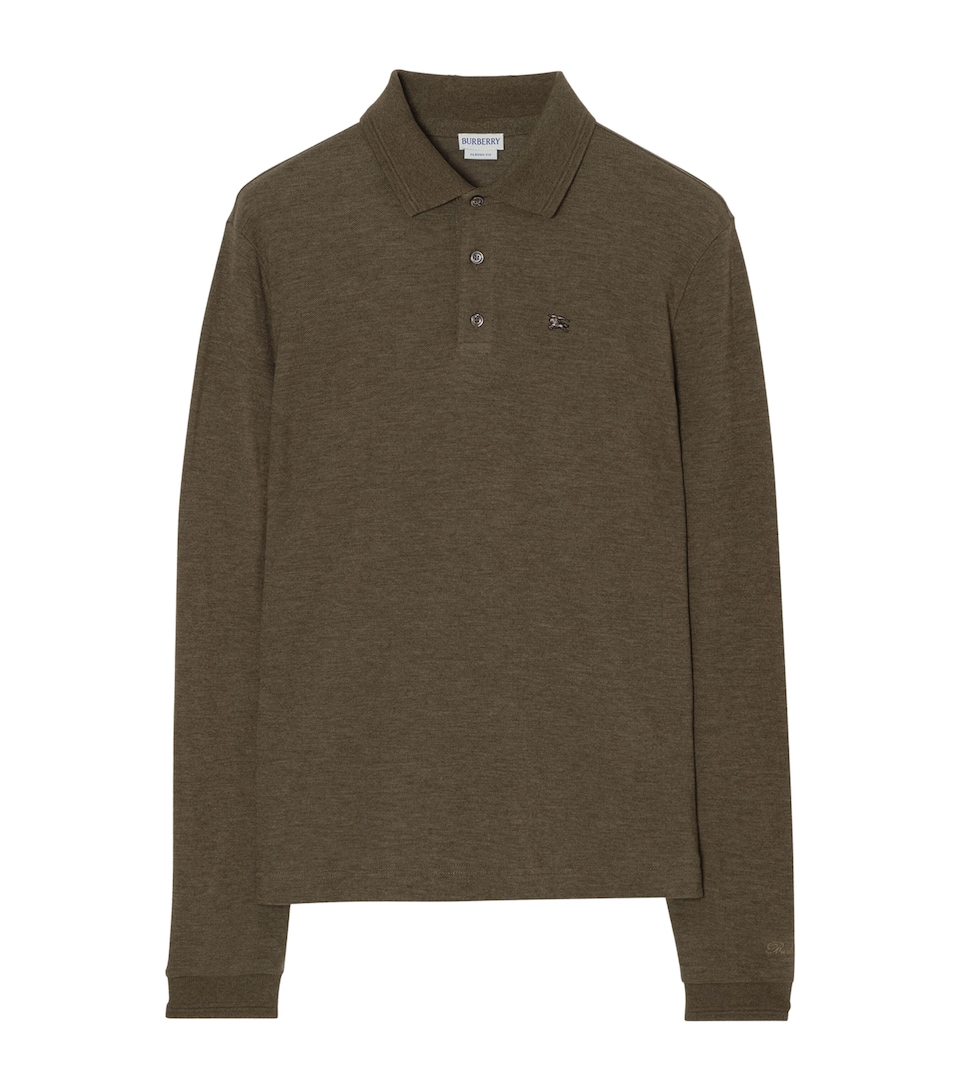 Burberry Mens Wool-Cotton Long-Sleeve Polo Shirt Military Green