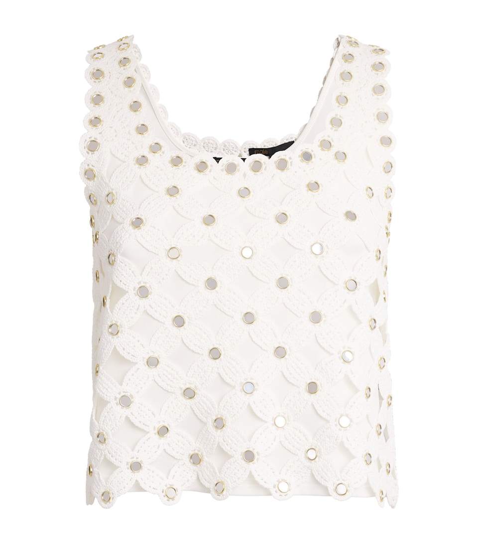 Maje Womens Mirror-Detail Crochet Top White
