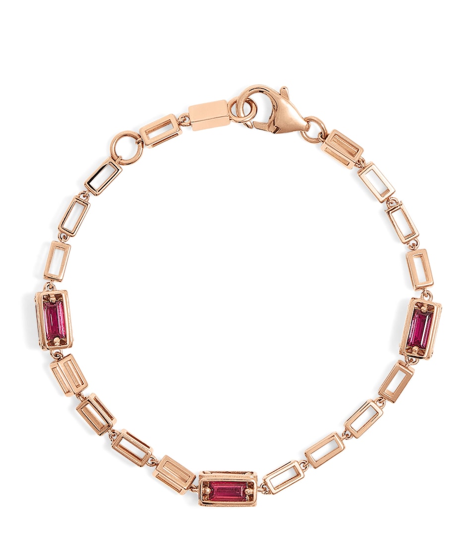 Rose Gold and Ruby Block Chain Bracelet