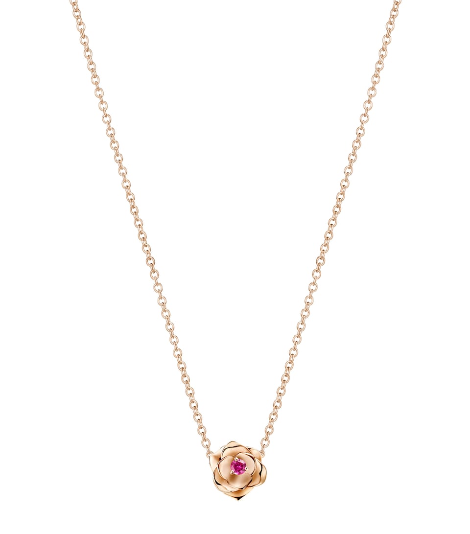 Piaget Rose Gold and Pink Sapphire Rose Pendant Necklace Rose Gold