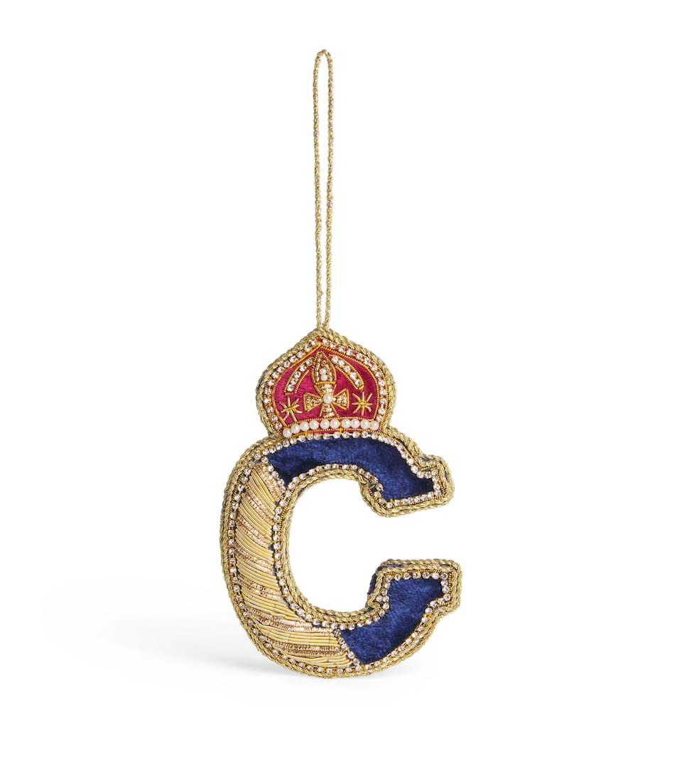 Tinker Tailor Velvet Crystal Letter C Tree Decoration Navy, Gold & Wine