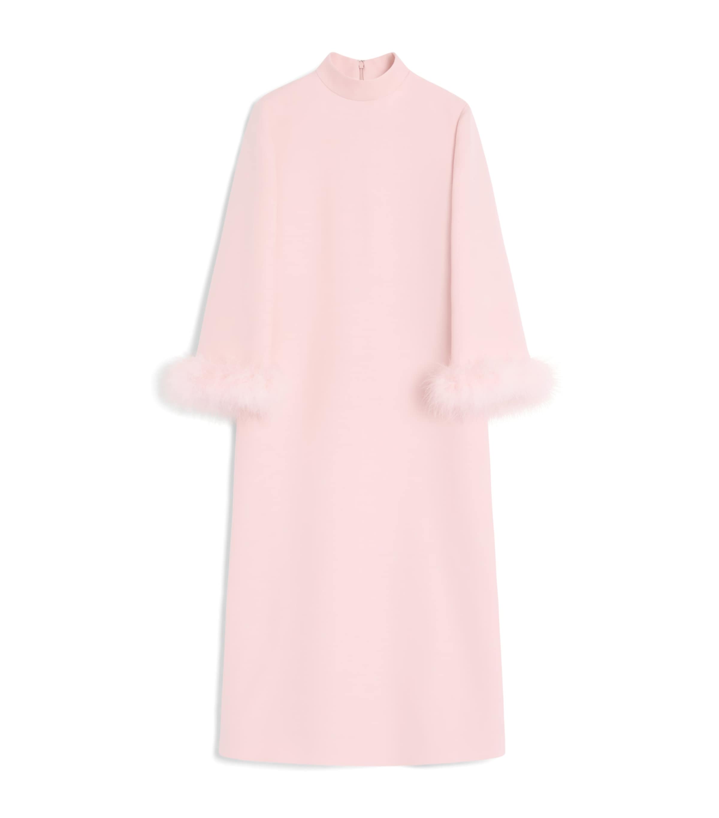 Crepe Feather-Trim Midi Dress