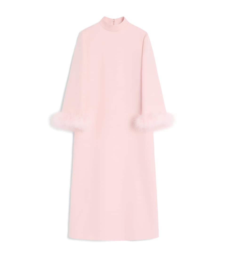 Crepe Feather-Trim Midi Dress