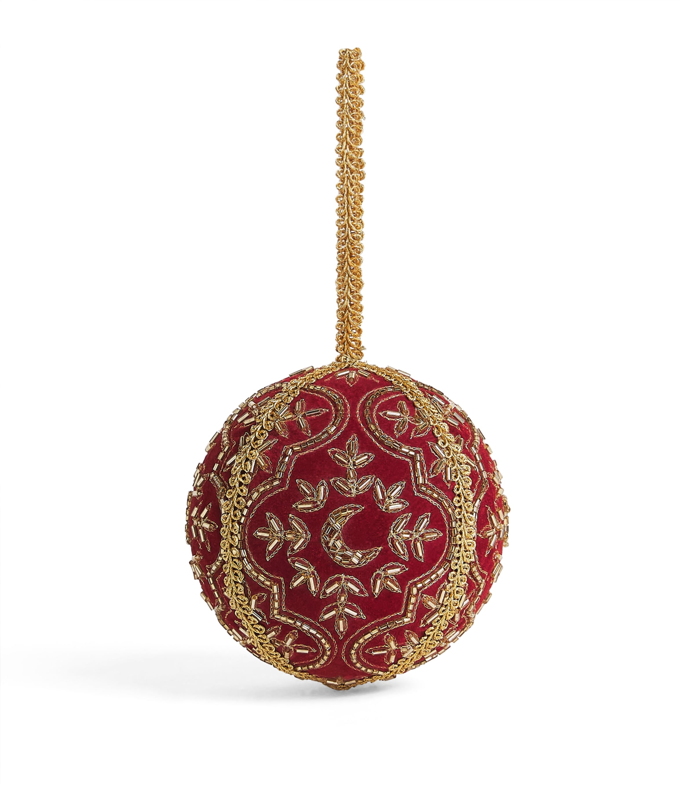 Harrods Velvet Crescent Moon Bauble Red/gold