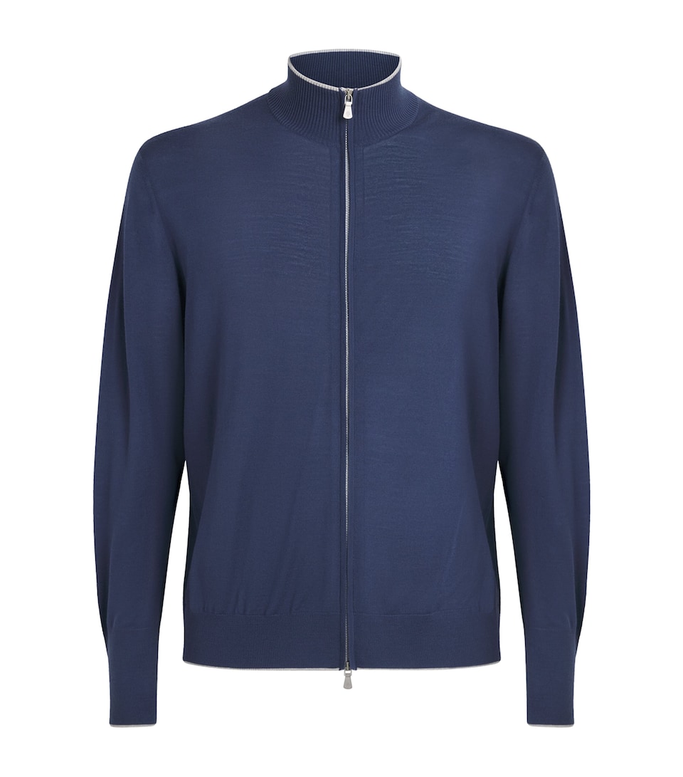 Eleventy Mens Merino Wool Double-Zip Cardigan Blu Royal, Gr. Chiar
