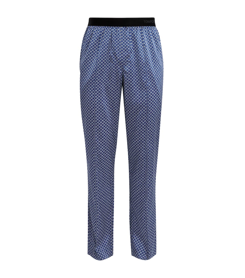 TOM FORD Mens Stretch-Silk Printed Pyjama Bottoms Blue/white