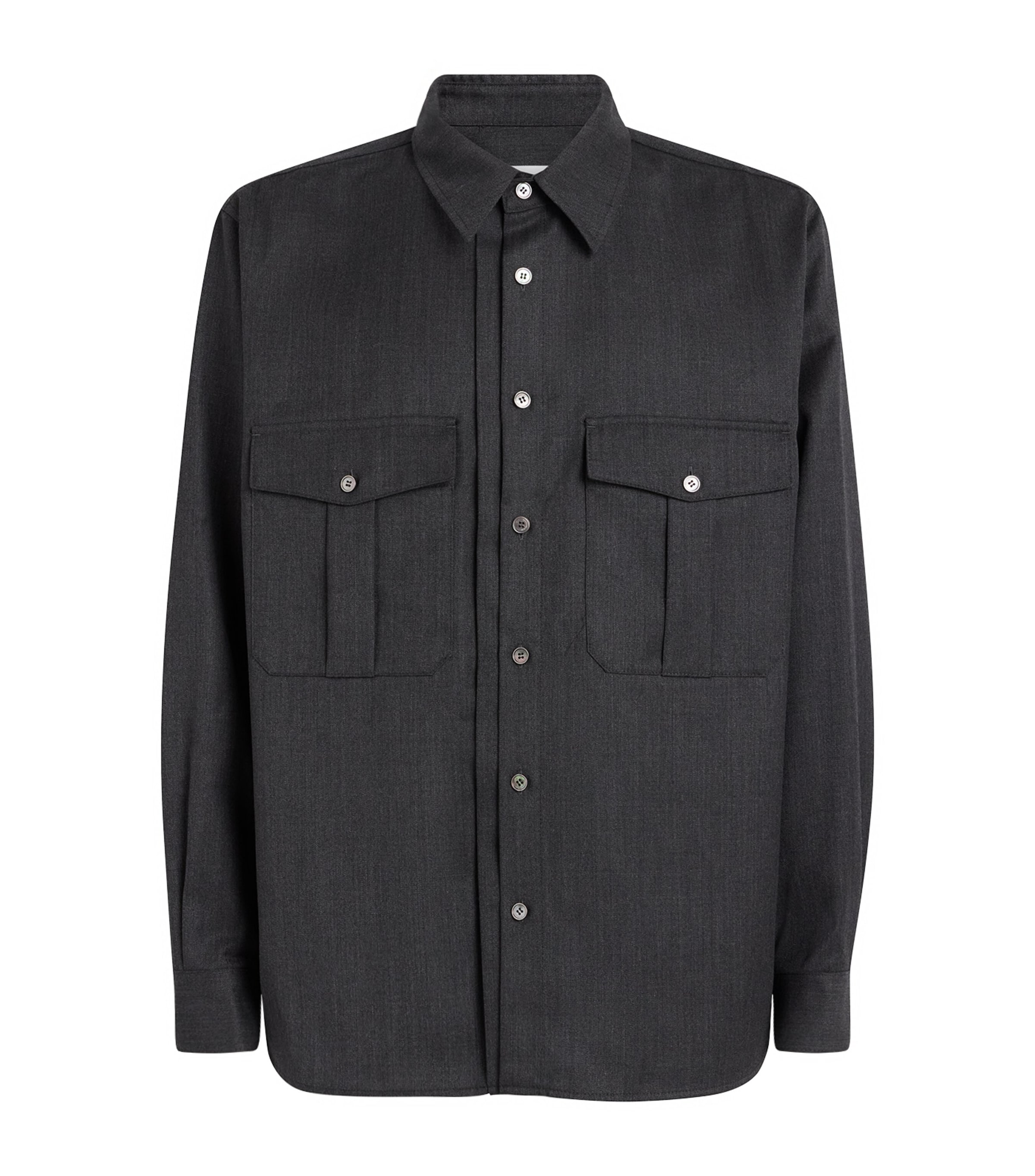 Le 17 Septembre Mens Wool-Blend Two-Pocket Overshirt Grey