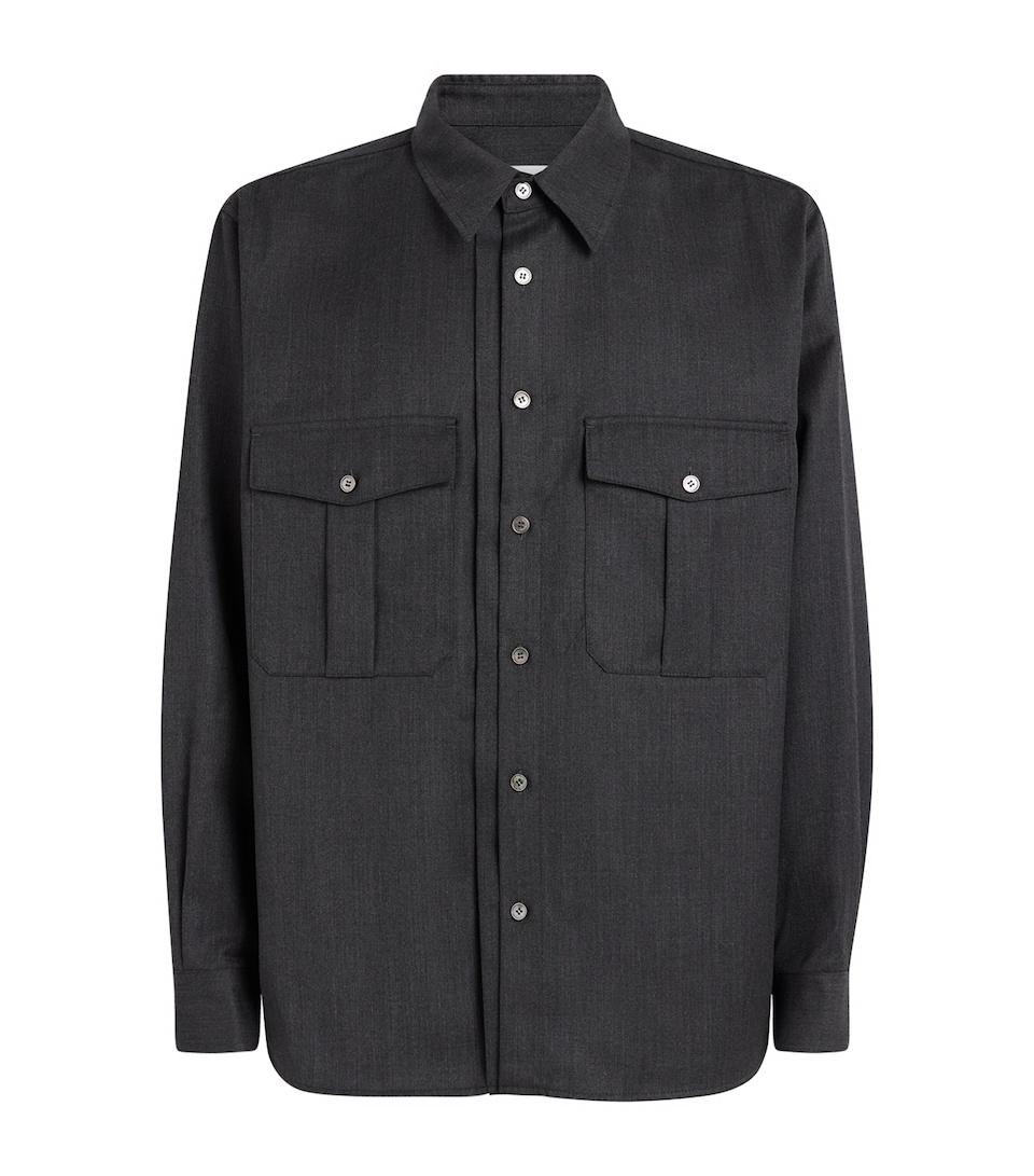 Le 17 Septembre Mens Wool-Blend Two-Pocket Overshirt Grey