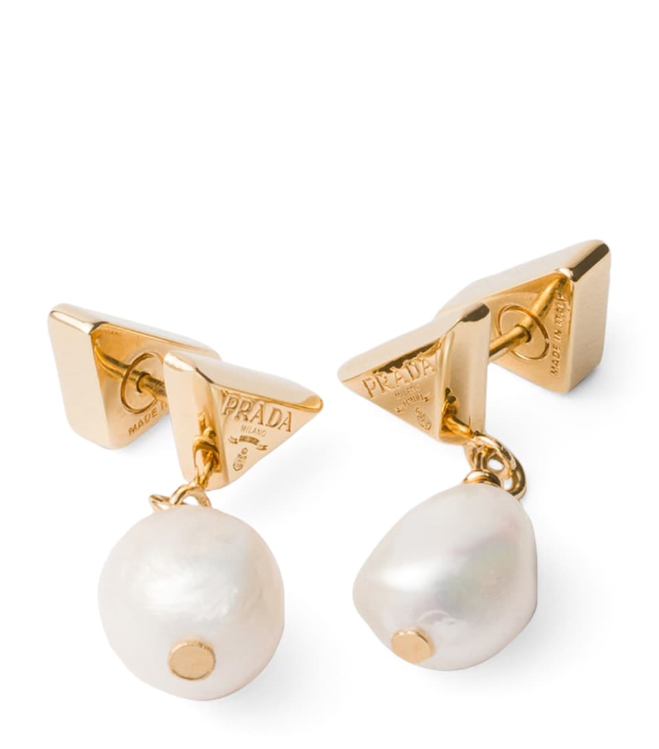 Prada Pearl Triangle Stud Earrings Gold/silver