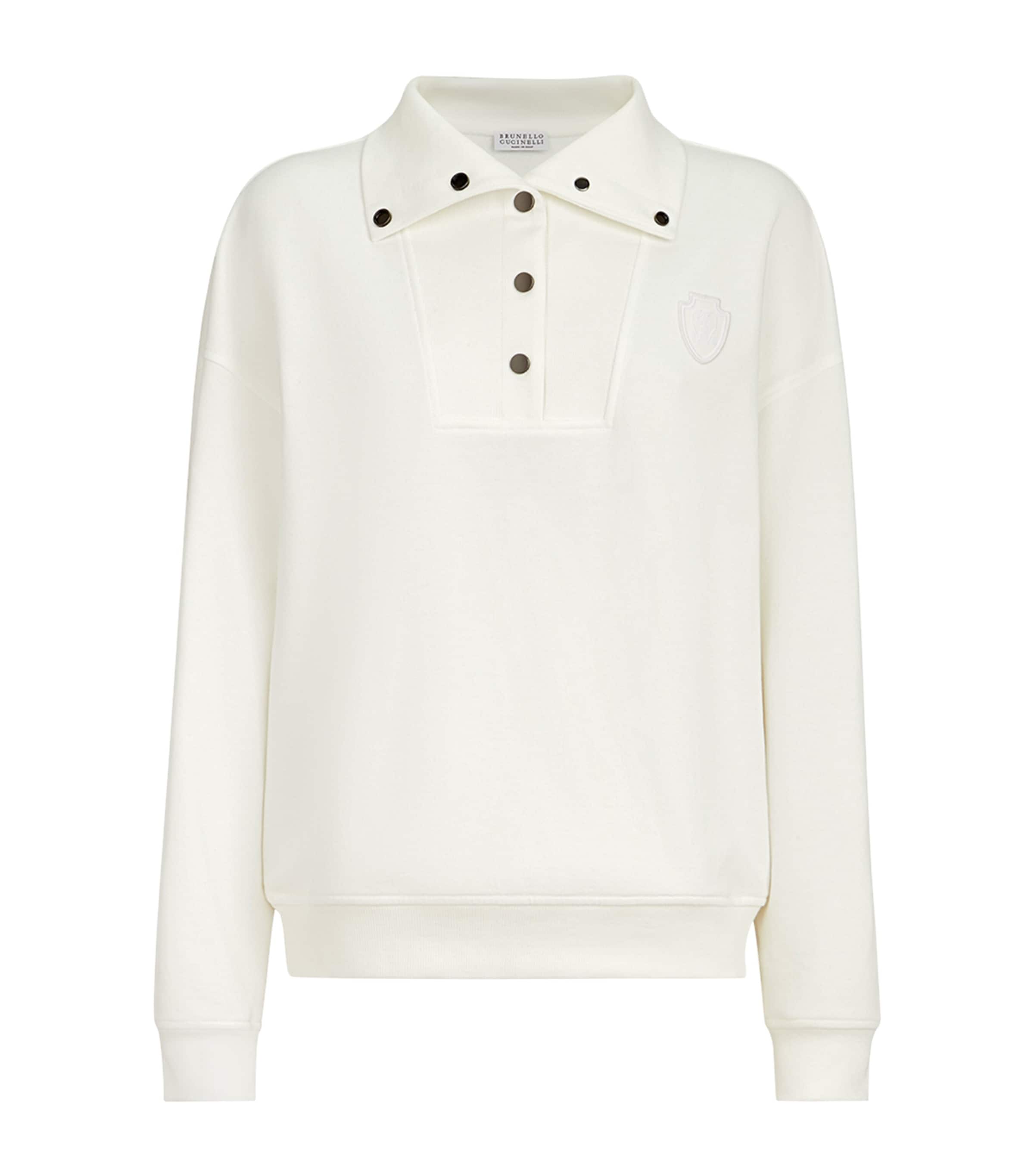Brunello Cucinelli Womens Cotton Logo Sweatshirt Off White