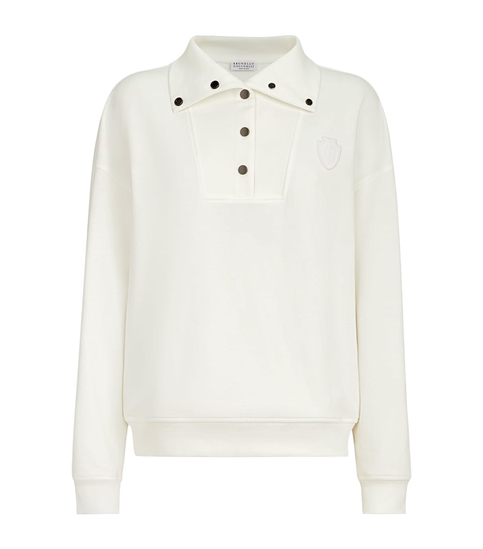 Brunello Cucinelli Womens Cotton Logo Sweatshirt Off White
