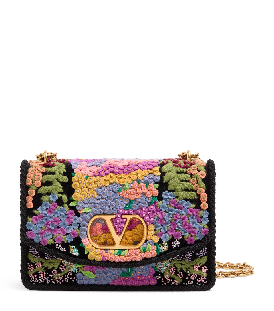 Valentino Garavani Cotton Embroidered Vain Shoulder Bag